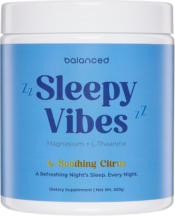 Sleepy Vibes Calm Magnesium Powder Sleep Drink Mix - Melatonin Free Natural Sleep Aid with L-Theanine Glycine &amp Chamomile - Non Habit Forming Calming Bedtime Supplement - Soothing Citrus 30 Serv