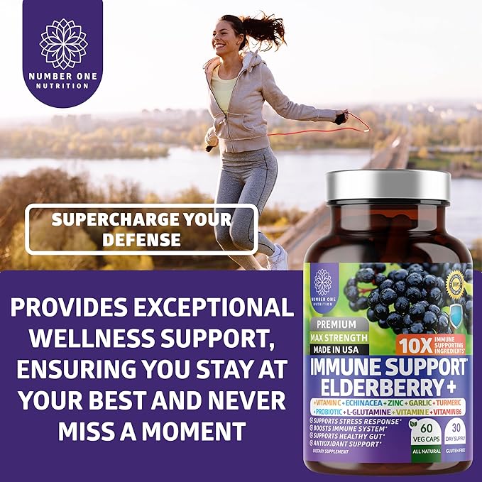 2 Pack N1N Premium 10 in 1 Immune Support Supplement [10 Potent Ingredients] with Elderberry Vitamin C Zinc Echinacea Turmeric Curcumin Garlic and Probiotics for Adults 120 Veg Caps