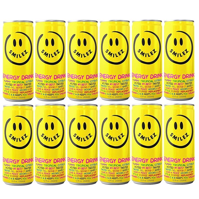 Smilez Energy Drink Tropical Citrus 12 Fl Oz Cans (Pack of 12)