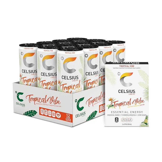 CELSIUS® Zero Sugar Energy Drink &amp Powder Stick Bundle Tropical Vibe