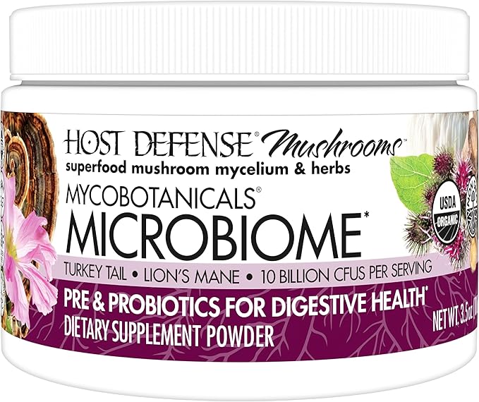 Host Defense MycoBotanicals Microbiome* Powder - Digestive &amp Immune Health Support Supplement - Gut Health Supplement with Turkey Tail Lion's Mane &amp Reishi - 3.5 oz (33 Servings)*