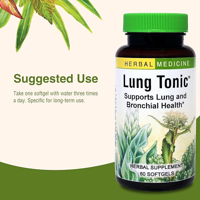 Herbs Etc. Lung Tonic - Lung Supplement for Bronchial Support - Healthy Breathing Support with Mullein Horehound &amp Grindelia - 60 Softgels