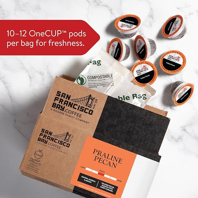 San Francisco Bay Compostable Coffee Pods - Praline Pecan (80 Ct) K Cup Compatible including Keurig 2.0 Flavored Medium Roast