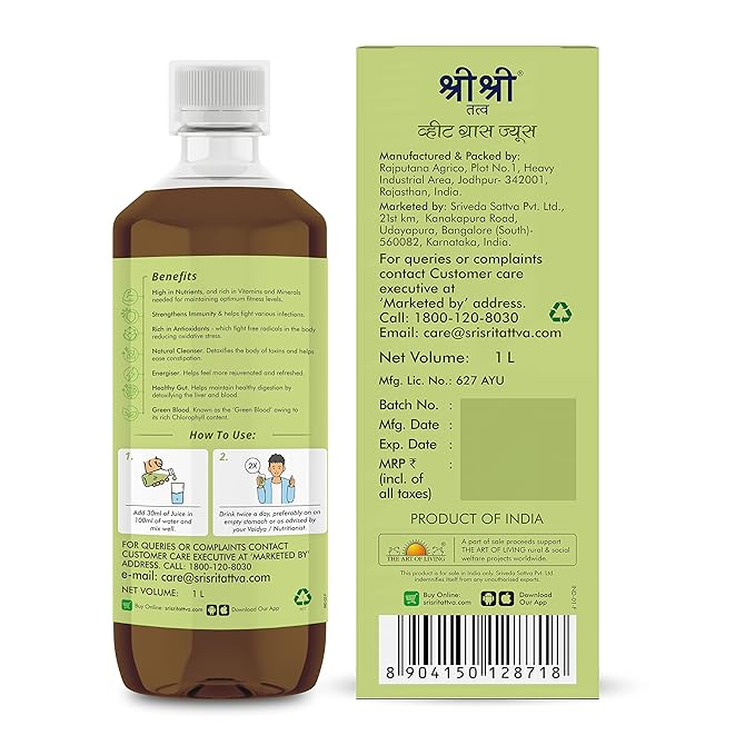 Sri Sri Tattva Wheat Grass Juice - Daily Fitness Essential 1L