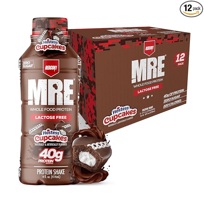 REDCON1 MRE Ready to Drink Protein Shakes Hostess™ Cupcakes - Lactose Free RTD Protein Made with Real Whole Food Protein Blends - Easy to Digest Nutritional Shake (12 Pack)