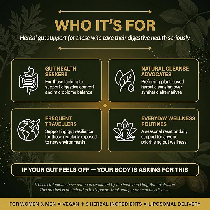 Liposomal Herbal Parasite &amp Gut Detox 120 Capsules 5X Better Absorption with Black Walnut Wormwood Clove Pumpkin Seed Garlic Oregano PAU D'Arco Papaya