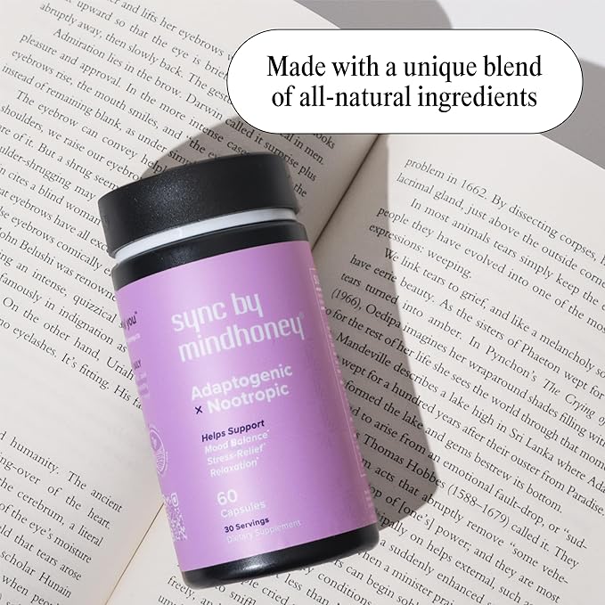 MINDHONEY | SYNC 60 Count Premium All-in-One Adaptogenic Supplement | Relaxation Mood Balance Stress | Magnesium Ashwagandha Nootropics Adaptogens Minerals &amp Vitamins