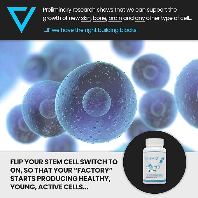 Stem Cell Renew | Boost Your Natural Supply of Stem Cells to Strengthen Mental Sharpness Help Slow Signs of Aging and Restore Youthful Energy - Created by NASA Scientist | 1-Month Supply (60 count)