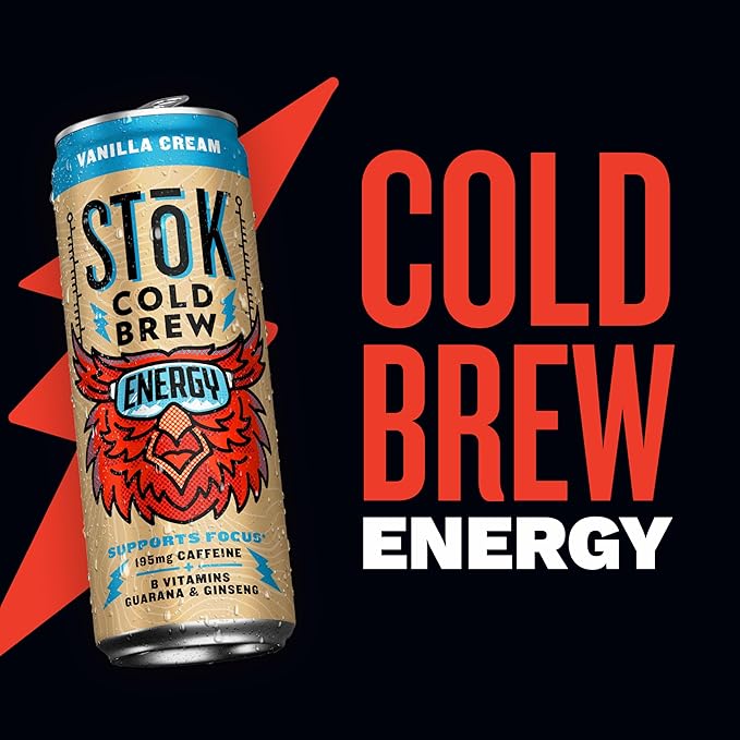 SToK Cold Brew Energy Vanilla Cream Energy Coffee Beverage with 195mg Caffeine to Help Support Focus Canned Coffee with B-Vitamins Guarana and Ginseng11 fl oz 12pk