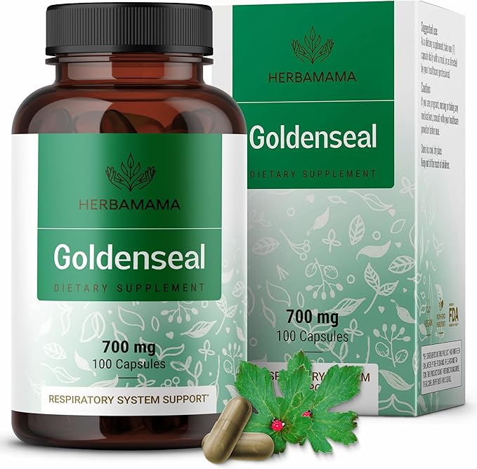 HERBAMAMA Goldenseal Root Capsules 700mg - Respiratory System &amp Immune Support with Goldenseal Powder Supplement - Vegan Non-GMO