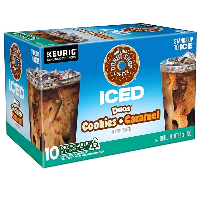 The Original Donut Shop ICED Duos Cookies + Caramel Coffee Keurig Single Serve K-Cup Pods 60 Count (6 Packs of 10)