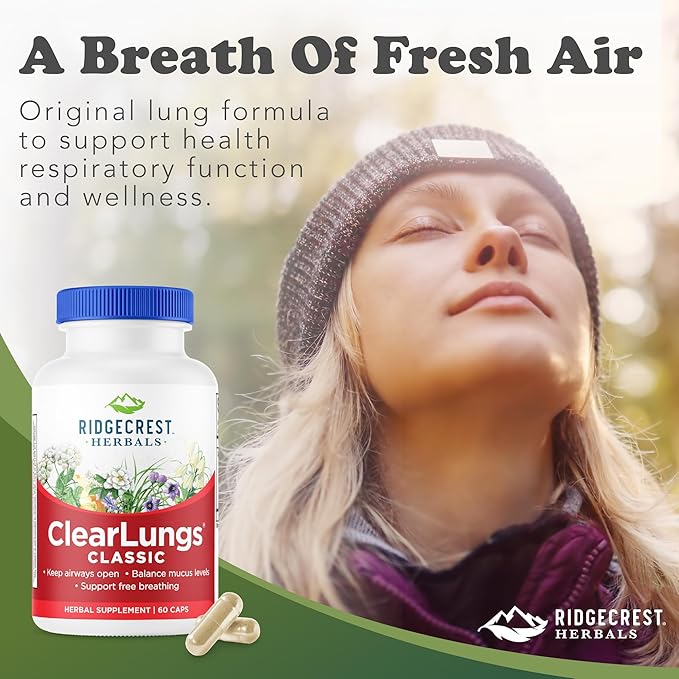 RidgeCrest Herbals ClearLungs Classic Daily Health Supplement Natural Lung and Nasal Wellness Formula for Bronchial Respiratory Immune Sinus and Mucus Support (60 Vegan Caps 30 Serv)