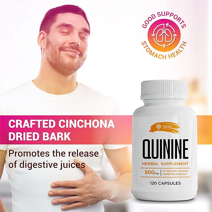 Leg Cramps Relief Quinine Capsules – Natural Cinchona Bark Supplement for Cramp Defense &amp Digestive Health – 500 mg Quinine Pills 120 Tablets Non-GMO Gluten-Free
