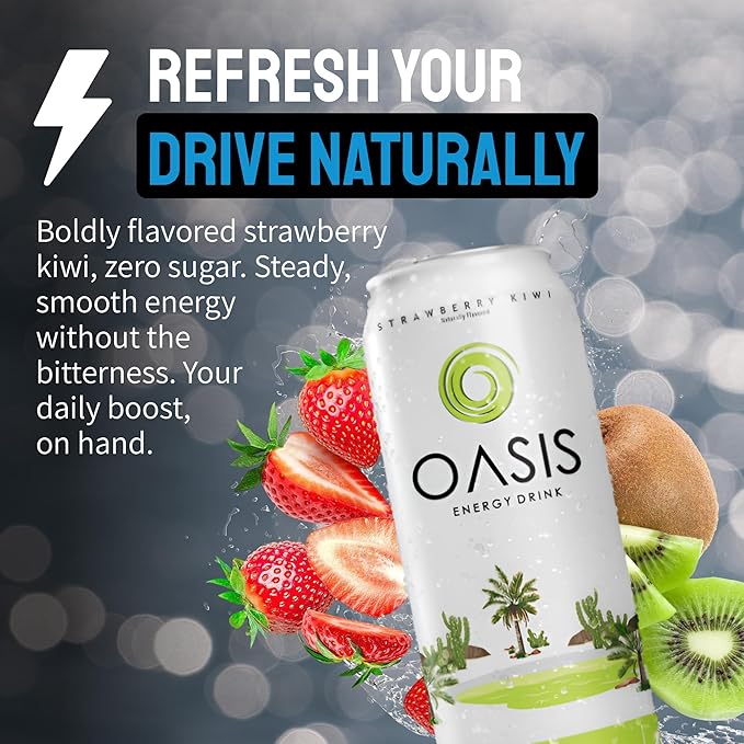 Oasis Energy Drink - (12 Pack) Smooth Clean Energy with Focus-Boosting Nootropics Zero Sugar Low-Calorie Vegan Gluten-Free Juicy Fruity Flavor Perfect for Work &amp Daily Workouts (12 - Pack S