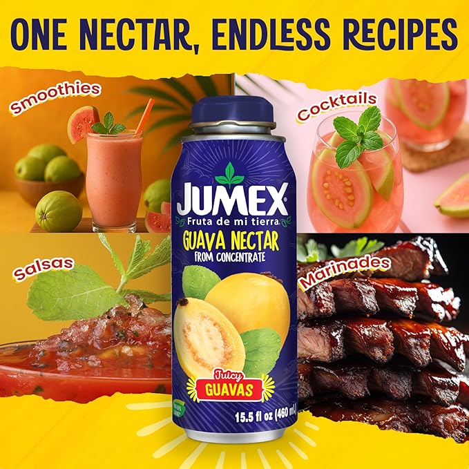 Jumex Guava Nectar Lata Botella - Made with Fresh Fruit Puree - Guava Juice Concentrate for Tropical Fruit Smoothie Mix Cocktail Mixers &amp Kids Beverages - 15.5oz 24 Pack Resealable Juice Bottles