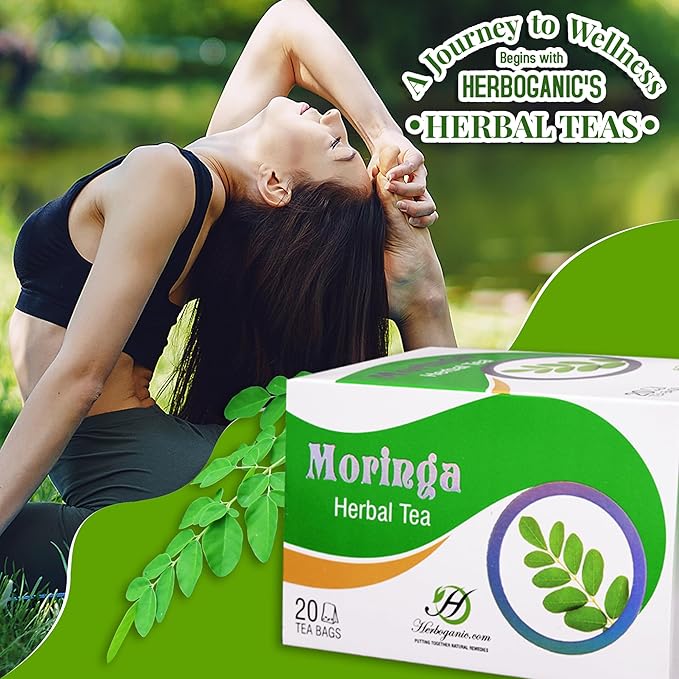 HERBOGANIC Moringa Herbal Tea - Digestion Support and Immune Boost | Refreshing and Delicious Blend | Natural Ingredients | 60 Tea Bags