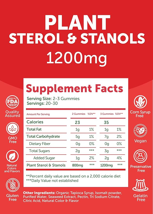 Lunakai USA Made Super Chol Gummies – 1200mg Plant Sterols &amp Stanols for Natural Cholesterol Support – Daily Phytosterol Supplement for Adults – 6 Pack
