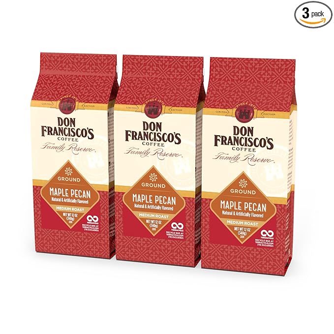 Don Francisco's Maple Pecan Ground Coffee Medium Roast – 100% Arabica Seasonal Flavored Coffee 3-Pack of 12 oz Bags
