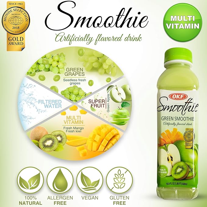 OKF Smoothie Multi Vitamin Premium New Drink 16.9 Fluid Ounce (Green Smoothie 6 Pack)