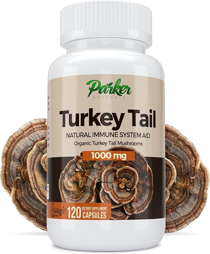 Parker Naturals Turkey Tail Mushroom Capsules - Organic Mushroom Supplement for Immune System Health Support - 1000 mg Premium Mushroom Supplements - 120 Capsules