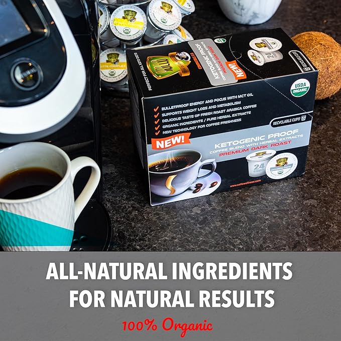 SOLLO KETO Dark Roast Infused Coffee Pods 0 g CARBS Coconut MCT Oil Compatible With 2.0 K-Cup Keurig Brewers 24 Ct