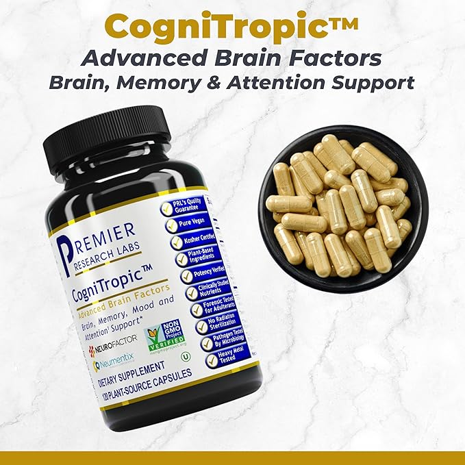 Premier Research Labs Cognitropic - Brain Supplements for Memory and Focus Focus Supplement Brain and Memory Power Boost Clarity Vitamins for Brain Memory Support - 120 Vegetarian Capsules