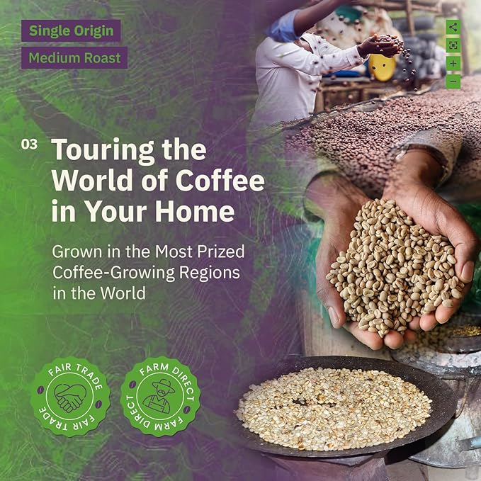 Kochere Single Origin Ground Coffee Beans - Organic Medium Roast Espresso 6 x 2oz Sampler Gift Set Freshly Roasted to Order Farm Direct - Ethiopia Costa Rica Brazil Honduras Tanzania &amp Colo