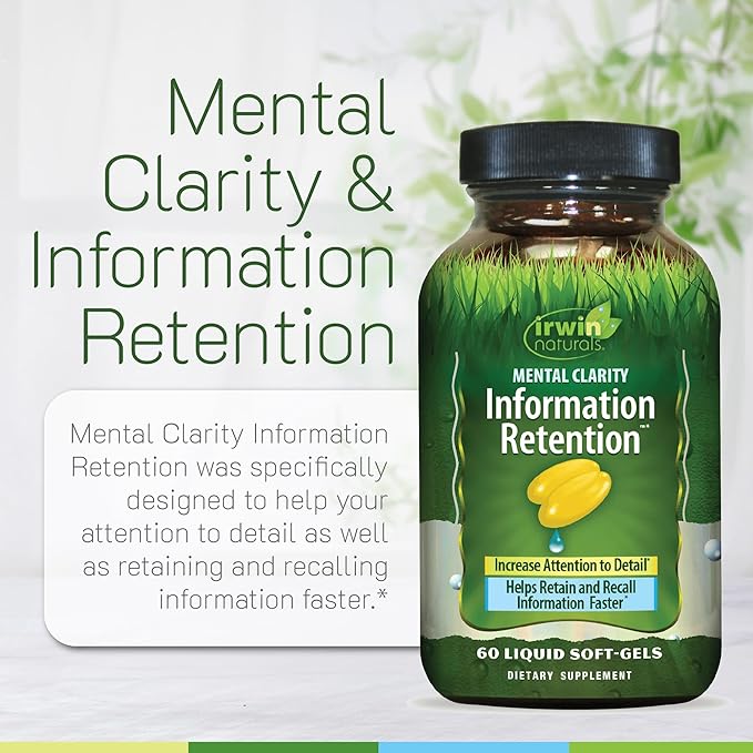 Irwin Naturals Mental Clarity Information Retention – 60 Liquid Soft-Gels – Focus &amp Memory Support Formula - 2 Pack