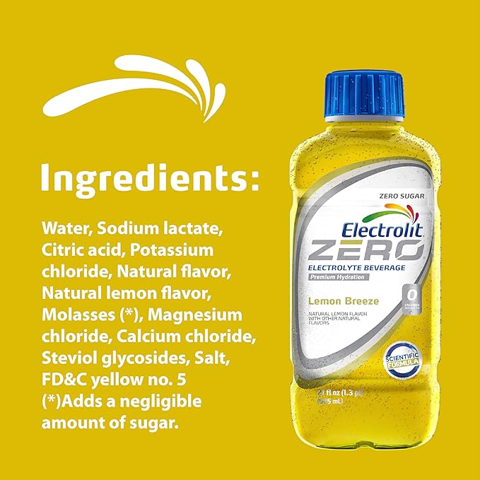 Electrolit Hydration Electrolyte Drinks Sports Beverages with Electrolytes Magnesium Calcium &amp Potassium Recovery Drink for Post Workout 12 Pack (Zero Lemon Breeze)