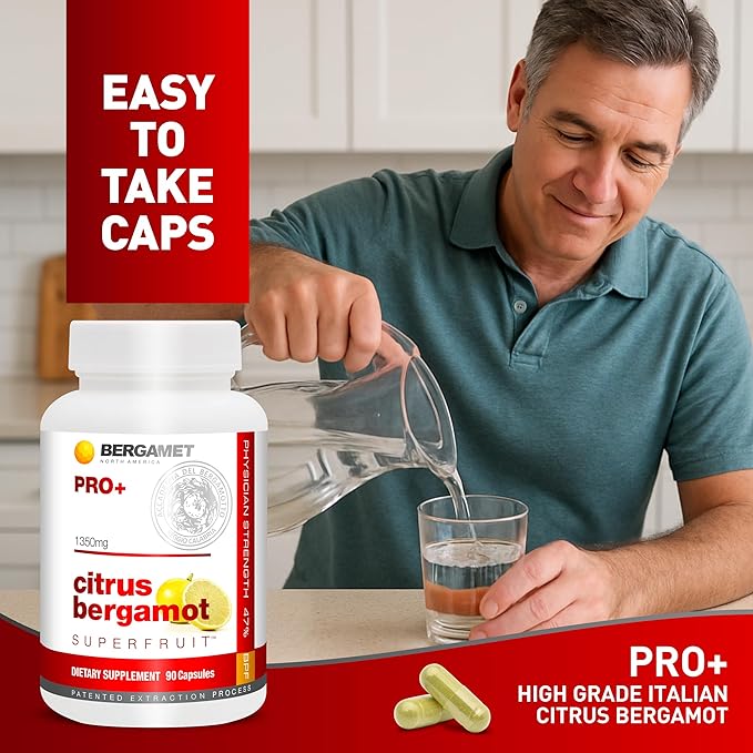 BergaMet Citrus Bergamot SuperFruit PRO+ Supplement 200:1 Extract 1350mg 80% Polyphenols Olive Leaf Extract 47% BPF World's Strongest 90 Capsules 1 Month Made in the USA
