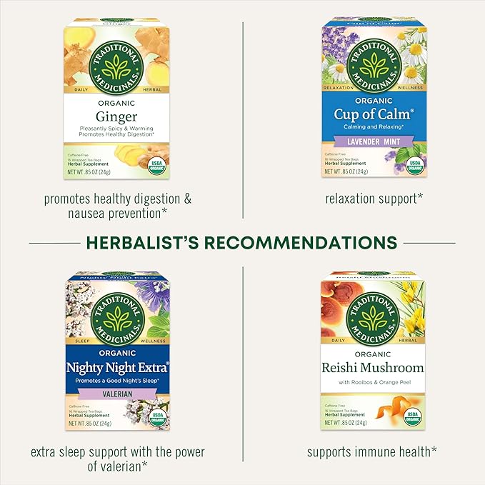 Traditional Medicinals - Organic Lemon Balm Herbal Tea (6 Pack) - Stress Relief &amp Supports Digestion - 96 Tea Bags Total