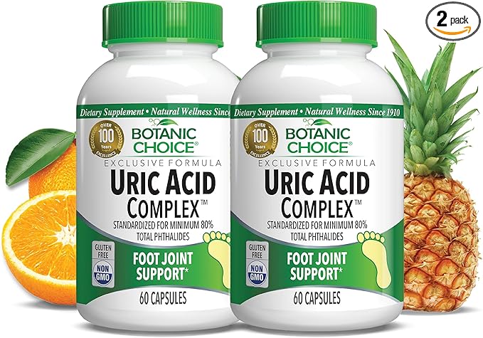Botanic Choice Uric Acid Complex Foot Joint Support Supplement – Help Sooth Discomfort with Celery Seed and Bromelain - 2 Pack