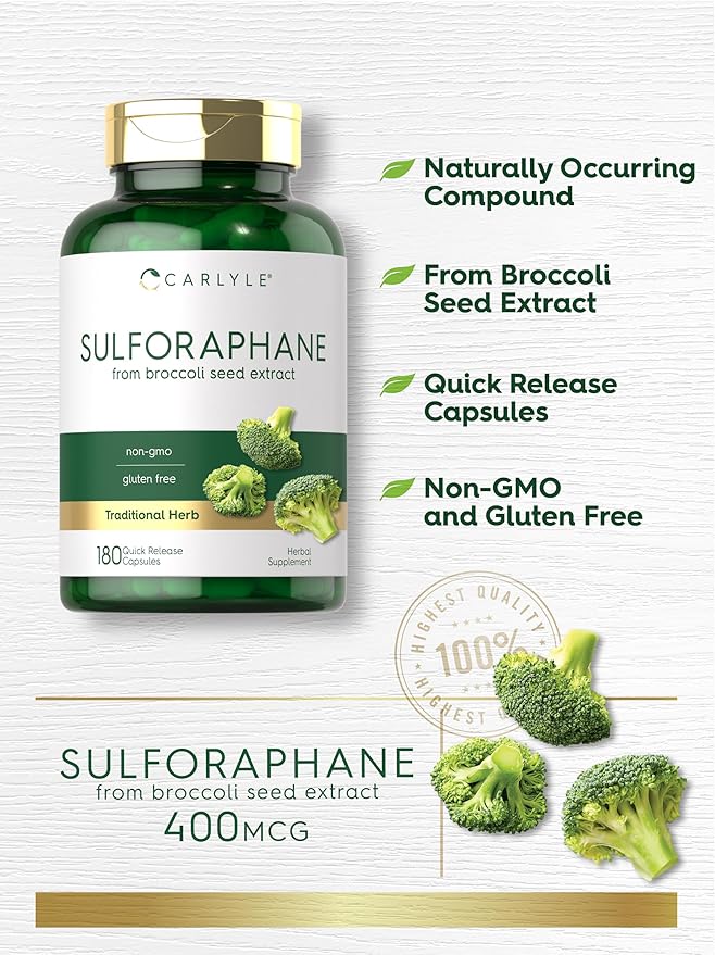 Carlyle Sulforaphane Supplement | 400 mcg | from Broccoli Seed Extract | 180 Capsules | Traditional Herbal Supplement | Non-GMO and Gluten Free Formula