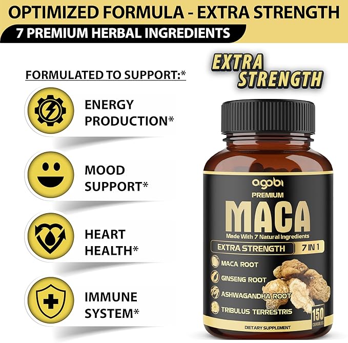 7in1 Premium Maca Root Capsules - with Ashwagandha Ginseng Tribulus Shilajit Shatavari &amp Black Pepper - Natural Energy Performance &amp Mood Support - 150 Counts for 5 Months