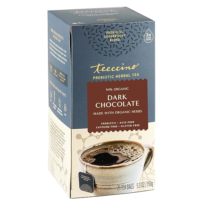 Teeccino Chocolate Lover’s Tea Variety Pack - Dark Chocolate Mexican Chocolate Chocolate Peppermint - Roasted Herbal Tea That’s Caffeine Free &amp Prebiotic for Natural Energy 25 Tea Bags (Pack of