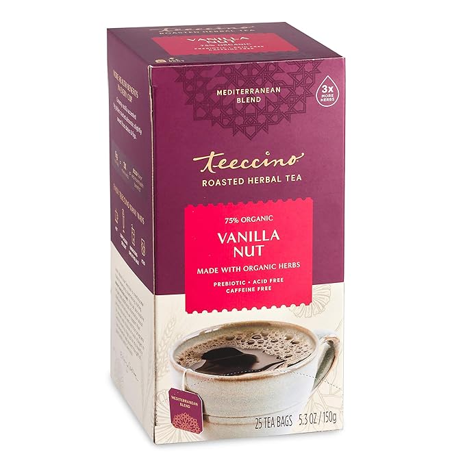 Teeccino Vanilla Nut Herbal Tea &amp Chicory Coffee Alternative Bundled Collection Caffeine Free &amp Acid Free Prebiotic for Natural Energy