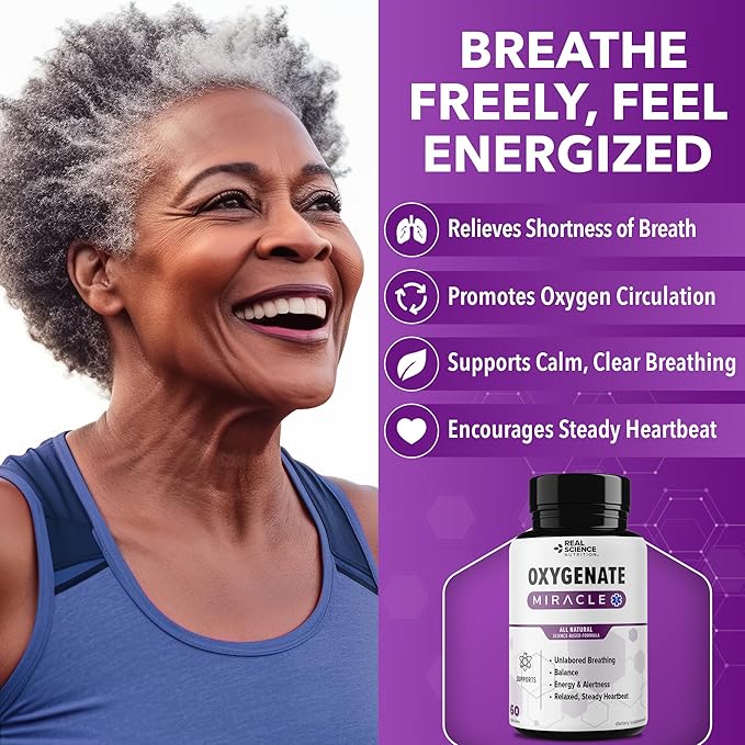 Real Science Oxygenate Miracle – Daily Lung &amp Circulation Support Supplement for Breathing Comfort and Energy – Supports Respiratory Function and Overall Wellness 60 Caps