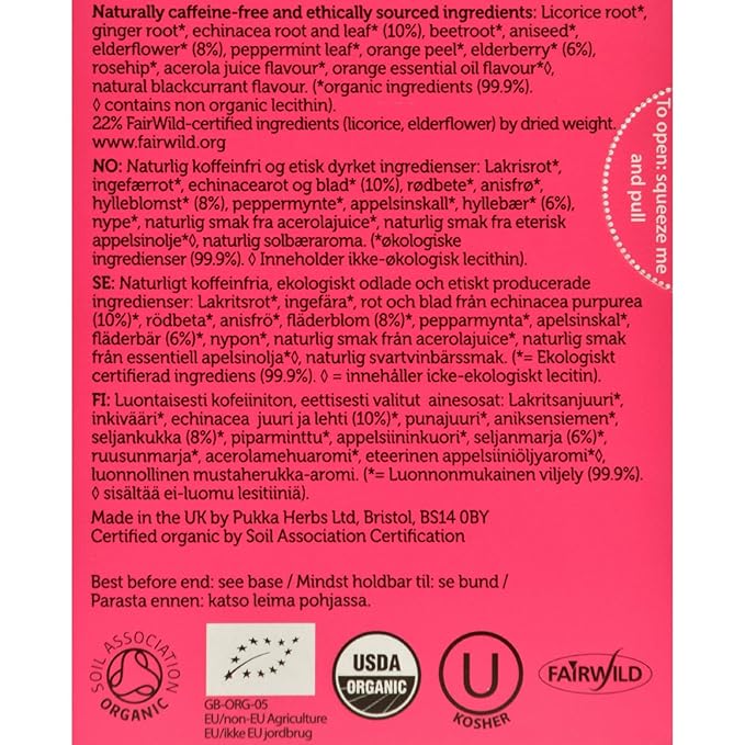 Pukka Herbal Teas Tea - Organic - Elderberry and Echinacea - 20 Bags - Case of 6