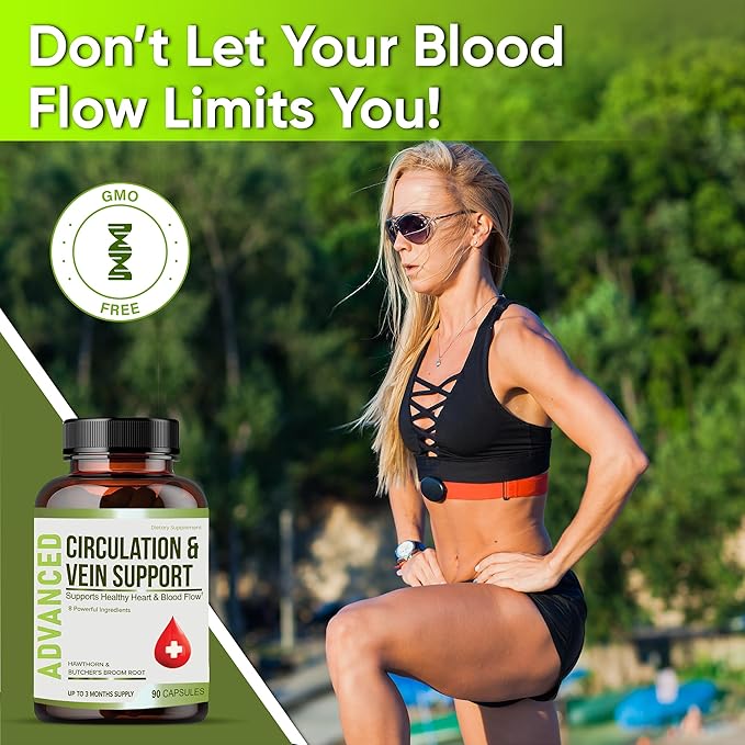 Best Blood Circulation Supplements and Vein Support-Blood Flow Leg Circulation Heart Health and Varicose Veins.with Butcher's Broom and Diosmin.Helps Reduce Swelling &amp Discomfort in Legs.90 Ca