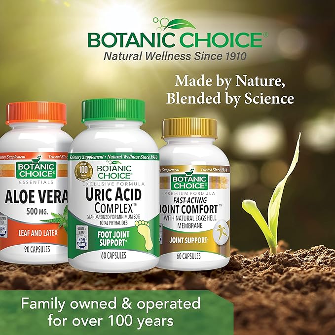 Botanic Choice Uric Acid Complex Supplement - Foot Joint Support-Help Soothe Discomfort with Celery Seed &amp Bromelain -Gluten Free Non-GMO 60 Caps