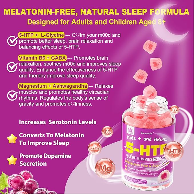 Bundle: 5HTP Gummies with Magnesium Glycinate - Melatonin Free Sleep Gummies for Adults &amp Kids 8+ &amp Inositol Gummies Ideal 40:1 Ratio Myo &amp D-Chiro Inositol Supplement