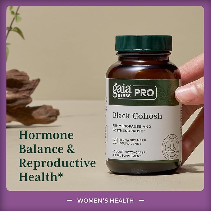 GAIA HERBS PRO Black Cohosh PRO - Healthy Perimenopause &amp Post Menopause Support Supplement* - Women's Health Supplement with Black Cohosh Root Extract - Vegan - 60 Liquid Phyto-Caps (60 Servings)
