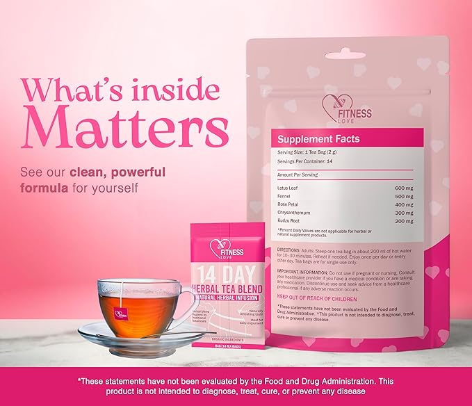 Fitness Love 14 Day Herbal Detox Tea – Caffeine-Free Infusion with Lotus Rose &amp Chrysanthemum – Gentle Digestive &amp Wellness Support – Herbal Blend for Daily Balance