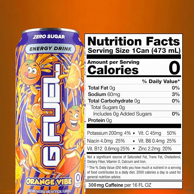 G Fuel Energy Drink Orange Creamsicle Sugar Free Beverage with 300mg Caffeine Daily Energy Boost with Focus Amino Vitamin + Antioxidants 16 oz Cans (Orange Vibe 12-Pack)