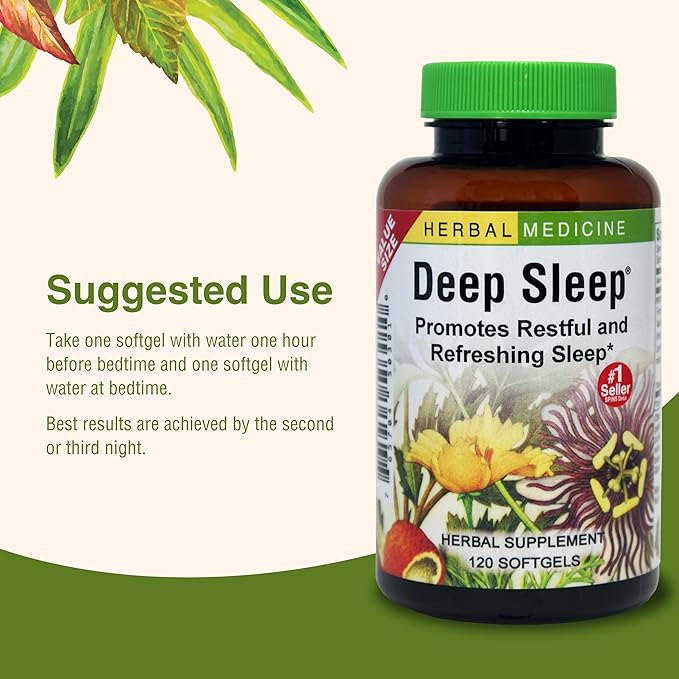Herbs Etc. Deep Sleep Softgels - Herbal Sleep Support Supplement - Rest &amp Calming Support with Passionflower Chamomile &amp Lemon Balm - 120 Softgels (120 Servings)