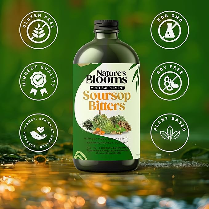 Soursop Bitters Liquid Supplement 16 oz | Nature's Best Bitters | Health-Focused Ingredients for Traditional Wellness &amp Cleanse Support