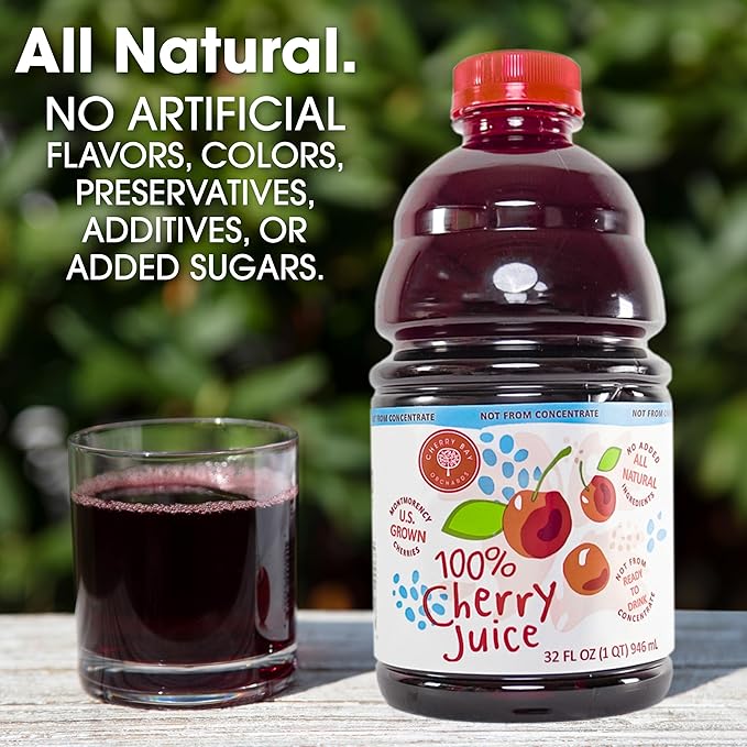 Cherry Bay Orchards Tart Cherry Juice 32 oz Bottle 6 pack (192 oz Case Pack) - 100% Natural Cherry Juice Not From Concentrate - All natural ingredients gluten free non GMO Kosher certified no pre