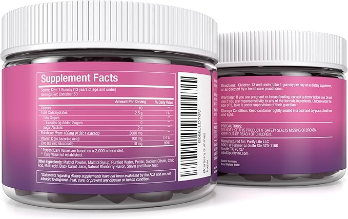 Sugar-Free Kids Elderberry Gummies with Vitamin C &amp Zinc – Daily Immune Support Supplement for Children Sambucus Antioxidant Vegan 60 Ct