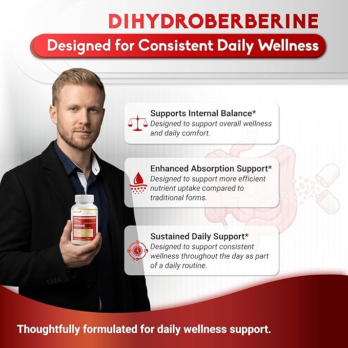 Dihydroberberine - Super Berberine - Patented GlucoVantage 810mg - 5X Absorption - with Resveratrol Cinnamon Grape Seed Extract- Support Metabolism Digestion