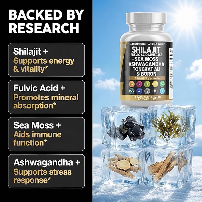 Clean Nutraceuticals Shilajit Supplement for Men with Sea Moss Tongkat Ali Ashwagandha Boron Zinc CoQ10 PQQ - Fulvic Acid Capsules - Energy Support - 90 Count - Resin Gummy &amp Powder Alterna